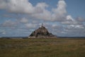 Beautiful Mont Saint Michel cathedral on the island, Normandy, Northern France, Europe. with livestock of sheeps. View at the Mont Royalty Free Stock Photo