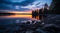 Beautiful moody lake with sunset and sunlight Royalty Free Stock Photo