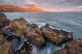 A beautiful moody seascape taken on a stormy cloudy evening at sunset Royalty Free Stock Photo