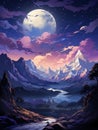 A beautiful moon above a breathtaking mountain