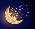 Beautiful moon and stars night vector illustration