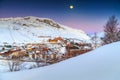 Beautiful moonlight and ski resort in the French Alps,Europe