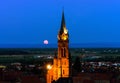 Beautiful moonrise over the church, Alsace