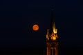 Beautiful moonrise over the church, Alsace