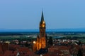 Beautiful moonrise over the church, Alsace