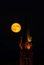 Beautiful moonrise over the church, Alsace