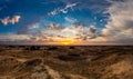 Beautiful morning desert landscape at sunrise with dunes