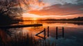 Beautiful morning landscape on the lake at the sunrise