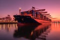 Beautiful morning light, Container ship prepares for import-export cargo transport Royalty Free Stock Photo