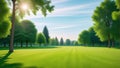 Beautiful morning light in public park with green grass field Royalty Free Stock Photo