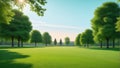 Beautiful morning light in public park with green grass field Royalty Free Stock Photo