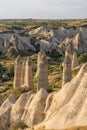 Beautiful morning at Love valley in summer season, Goreme town in Cappadocia, central Anatolia of Turkey