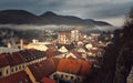 Beautiful morning misty scenery of Krapina city in Croatia