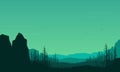 Beautiful morning mountains views from the suburb with an aesthetically pleasing pine tree silhouette. Vector