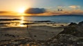Beautiful morning orange sunrise at Salthill beach in Galway city, Ireland