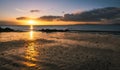 Beautiful morning orange sunrise at Salthill beach in Galway city, Ireland