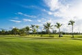 Beautiful morning panorama golf course at sunrise, blue sky Royalty Free Stock Photo