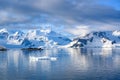 Morning in Antarctica, beautiful landscape of Lemaire Channel with small Chilean Station near Paradise Bay, Antarctica