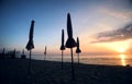 Beautiful morning sunrise with beach parasol