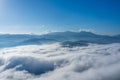 Beautiful morning Sunrise Fog flow over mountain in Ai yerweng, Yala, Thailand Royalty Free Stock Photo