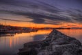 A beautiful Morning Sunrise in the Grand Marais, Minnesota Harbor on Lake Superior Royalty Free Stock Photo