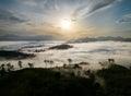 Beautiful morning Sunrise and sea of fog flow over Khao Jang Lone mountain, Nakhon si Thammarat Royalty Free Stock Photo