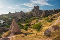 Beautiful morning at Uchisar castle in summer season, central Anatolia, Turkey Royalty Free Stock Photo