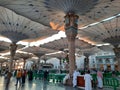 A beautiful morning view of the electric canopies of Prophet's Mosque in Madinah.