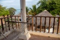 Beautiful morning view on the Indian ocean and the beach from balcony over the hut-tops