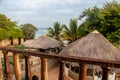 Beautiful morning view on the Indian ocean and the beach from balcony over the hut-tops Royalty Free Stock Photo