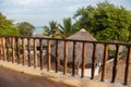 Beautiful morning view on the Indian ocean and the beach from balcony over the hut-tops Royalty Free Stock Photo