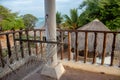 Beautiful morning view on the Indian ocean and the beach from balcony over the hut-tops