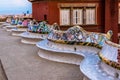 Beautiful Mosaic bench in Guell Park in Barcelona, Spain