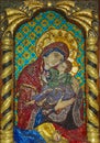 Beautiful mosaic of the Virgin Mary and Jesus in a captivating church in Petru Voda, Romania