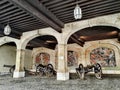 Beautiful mosaics and canons at L'ancien Arsenal Geneva. Royalty Free Stock Photo