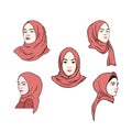 Beautiful Moslem Girl Pink Hijab Set Vector Design Logo, Icon, Sign, Illustration