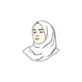 Beautiful Moslem Girl White Hijab Line Art Vector Design. Logo, Icon, Sign, Illustration