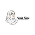 Beautiful Moslem Girl White Hijab Line Art Vector Design. Logo, Icon, Sign, Illustration