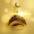 beautiful mosque design for islamic eid festival with golden dec