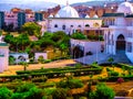 A beautiful mosque with a green garden