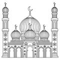 Beautiful Mosque Line Art Vector Illustration for Coloring and Islamic Design Royalty Free Stock Photo