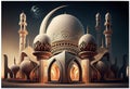 Beautiful mosque at night with moon and stars. Generative AI Royalty Free Stock Photo