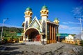 Beautiful mosque under the blue sky of Dieng central java.
