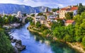 Mostar - iconic old town with famous bridge in Bosnia and Herzegovina. popular tourist destination Royalty Free Stock Photo