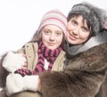 Beautiful mother daughter winter portrait Royalty Free Stock Photo