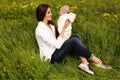 Beautiful mother having fun with her little cute baby in summer garden Royalty Free Stock Photo