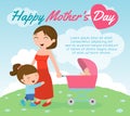 Beautiful mother with her daughter. Card of Happy Mothers Day. Vector illustration with beautiful women and child Royalty Free Stock Photo