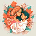 Beautiful mother\'s day wishing card for mother with mom and child illustration ai generative