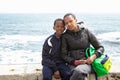 Beautiful mother and son enjoying beach time Royalty Free Stock Photo