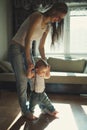 Beautiful mother teaches baby to walk Royalty Free Stock Photo